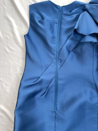 Lanvin $3190 Asymmetrical Shoulder Ruffle Blue Silk Satin Dress 40 Alber Elbaz - Picture 17 of 18