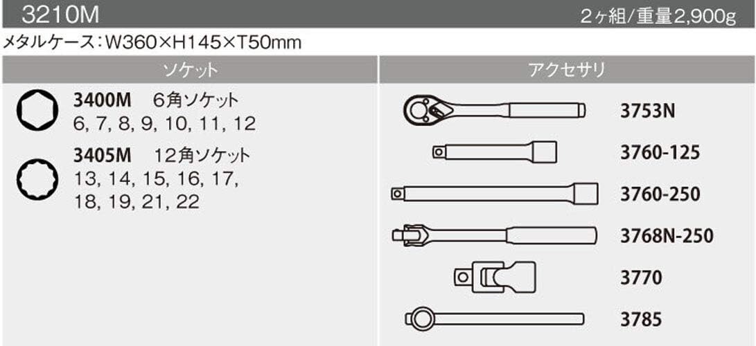 Ko-Ken 3210M 3/8(9.5mm) Socket Wrench Set 22pcs Tool koken