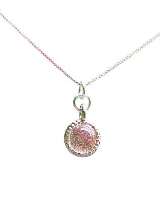 Recycled  Antique Pink Depression Glass Dishware Glass Color Dot Necklace