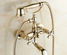 Luxury Golden Brass Bathroom Hand-held Shower Faucet Set Tub Mixer Tap 2tf131