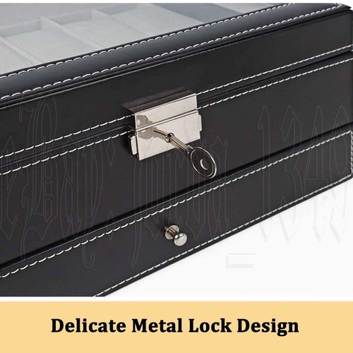 Double Watch Box PU Leather Case Organizer with Jewelry Drawer Storage Display - Picture 4 of 12