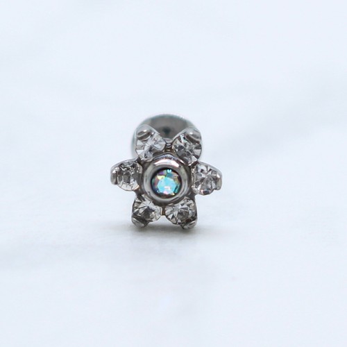 SIMULATED DIAMOND SILVER YELLOW ROSE GOLD IP FLOWER CARTILAGE 6MM STUD LABRET - Picture 7 of 18
