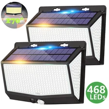 468 LED Solar Powered PIR Motion Sensor Lights Outdoor Garden Security Wall Lamp
