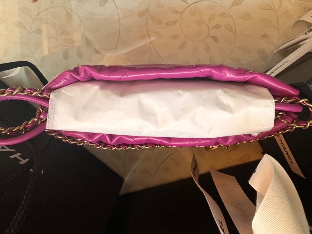 New Chanel 23B Mini 22 Bag Shiny Calfskin Gold Metal Purple