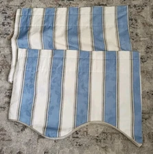 Blue Gold Ivory Striped Valance Scalloped Lined CottonFormal Floral 48" X 17"