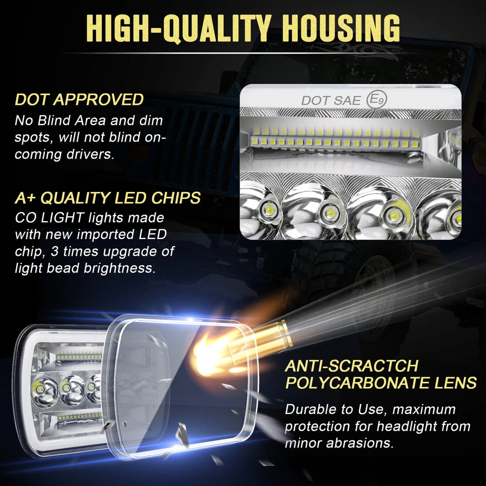 Faros LED de 7"X6" para Freightliner FL106 FL112 FL60 FL70 FS65 MT35 MT45 2 piezas Foto 3 de 4