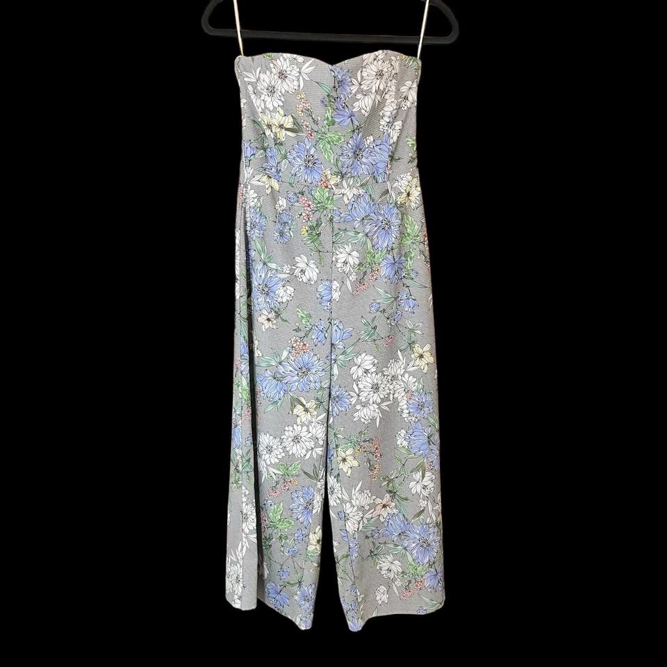 H&M Botanical Print Strapless Cropped Wide Leg Jumpsuit Women’s Sz 6 Side Zip - Image 2 of 4