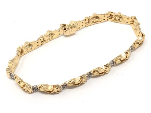10k Yellow Gold Diamond Nugget Bracelet 7" 6mm 13.9 grams - Picture 8 of 9