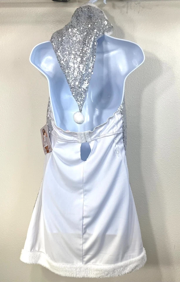 Novo com etiquetas-Dreamgirl XL Santa Chemise com malha de lantejoulas prata e forro 12115X prata - Imagem 4 de 4