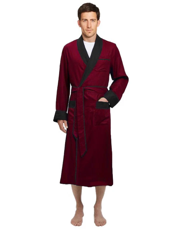 Mens Long Silk Satin Robe - Fully lined Heavy weight - Burgundy / Black