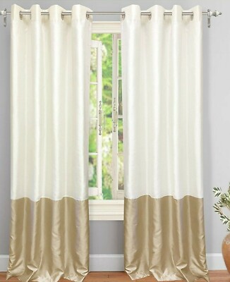 Drift Away Madelyn Color Block Curtain, Panel Pair, Grommets, Ivory Beige 84''