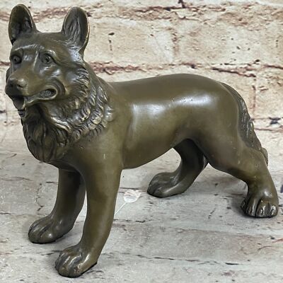 Art Deco Bronze German Shepherd Dog Sculpture Hand Made Figurine Figure Artwork