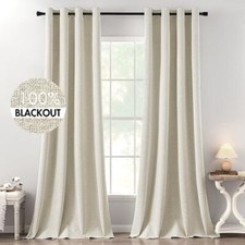 100 Blackout Linen Textured Curtains for Bedroom Solid Thermal W52xL120 Cream
