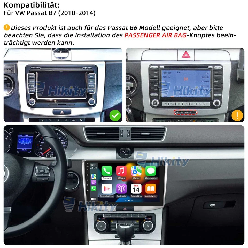 DAB+ 2+64G Carplay Android15 Autoradio für VW Passat B7 GPS Navi WIFI BT RDS Kam - Bild 2 von 4