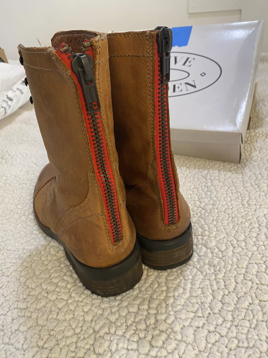 Steve Madden Leather Combat Boots with Red Back Zipper And up!. Wore Once! | eBay