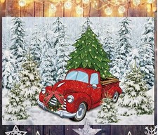 Christmas Backdrops Photography 82" x 59" Red Truck Tree Snow Photo Backdrop NEW