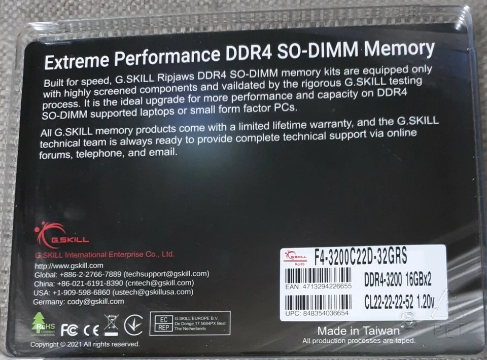 G.SKILL Ripjaws Series 32GB (2 x 16GB) 260-Pin DDR4 SO-DIMM DDR4 3200 (P� - Image 2 of 3