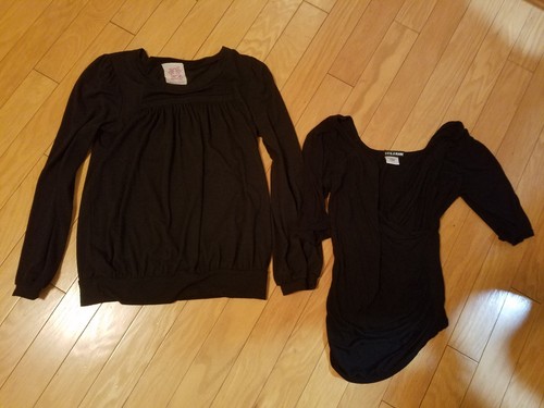 Lot of 2 EUC womens black tops long sleeve and 3/4 sleeve size S-M