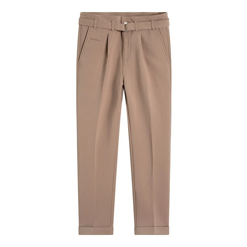 Men's High-waisted Trousers Belted Pants Pure color Western Summer