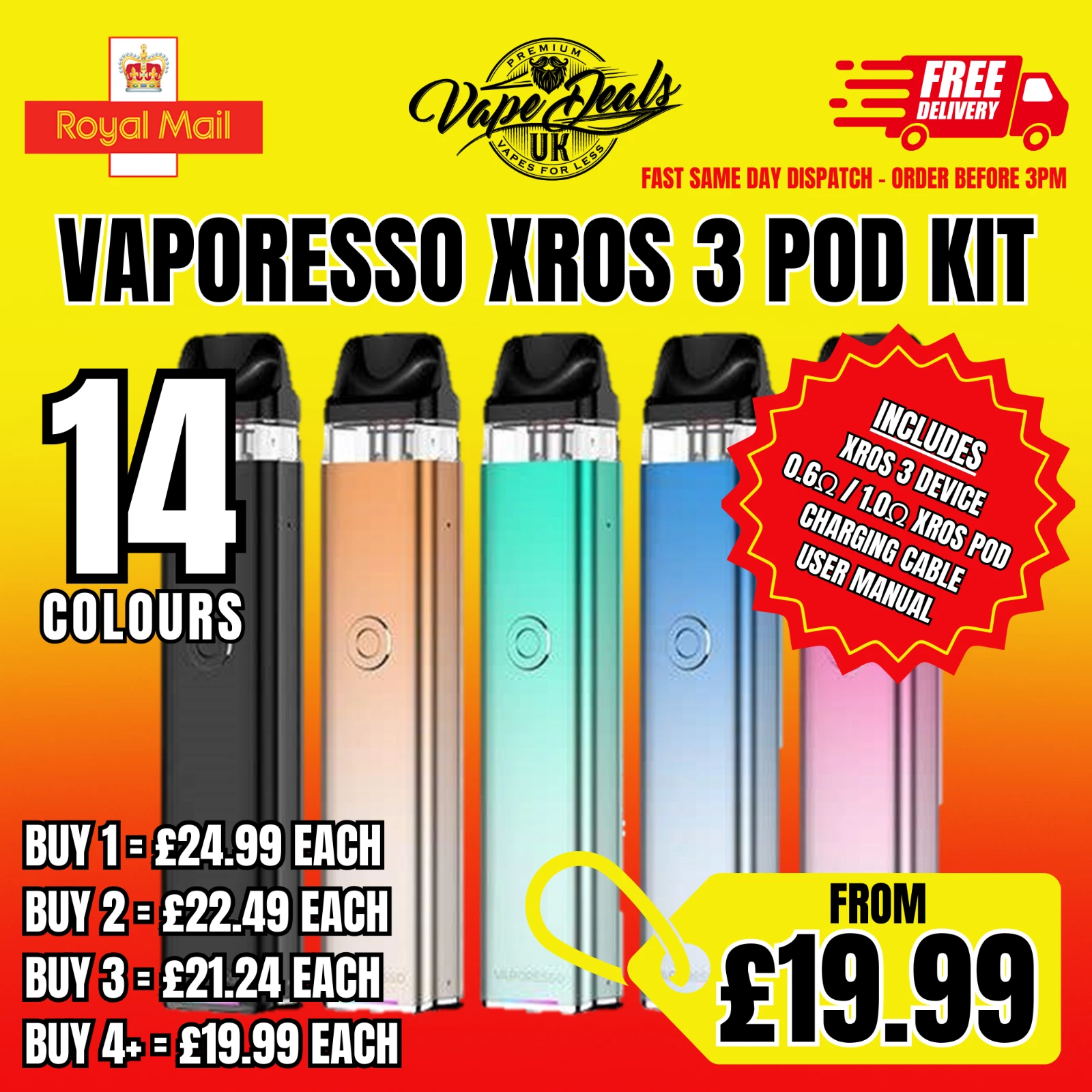 Vaporesso XROS 3 Pod Kit | E-Cig Vape Pen | 1000mAh
