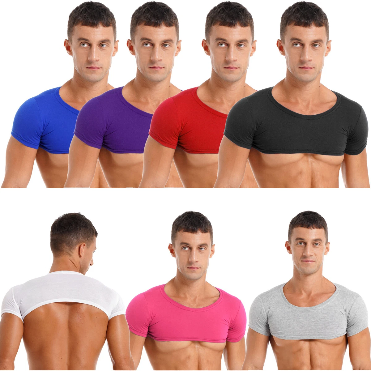 Mens Muscle Short Sleeves T-shirt Half Blouse Sports Gym Workout Crop Top  Shirts