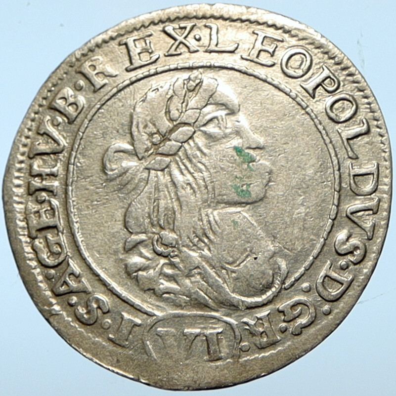 1673 HUNGARY KING Leopold I MADONNA JESUS 6 Krajcar Antique Silver