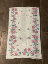 Beautiful Oblong Scarf 62  X 20  Light Aqua With Pink Flowers Along Entire Edge