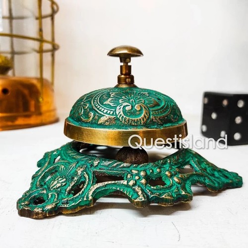 Table Bell, Brass Handmade Embossed, Hotel Reception Bell, Desk Bell, - Picture 4 of 6