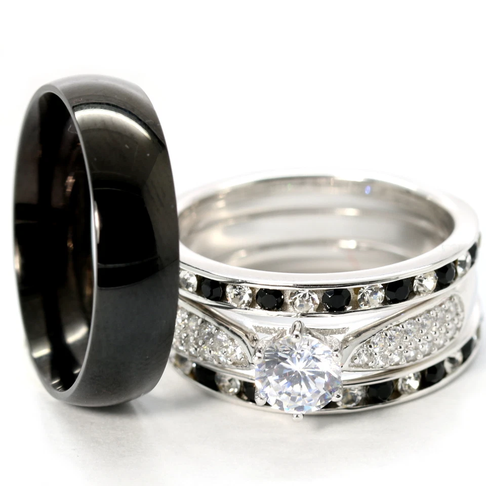 Juego de 4 anillos de boda ENGAGEMENT | plata de ley 925 acero inoxidable 316L Foto 3 de 4