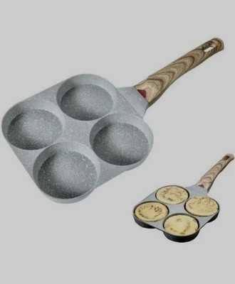 4 Hole Cup Egg Hamburger Pancake Maker Non-Stick Frying Pan with Wooden Handle 