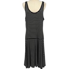 Chaps Womens Black White Striped Tank Dress Maxi Size XL EG