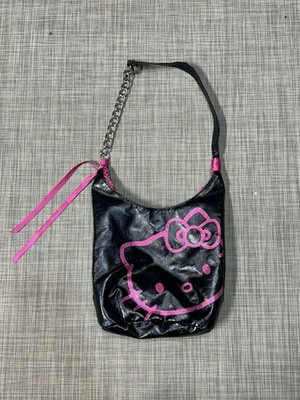 Hello Kitty Shoulder Bag Purse Handbag Black Y2K Emo Scene Sanrio 2011 Rare
