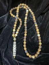 Tibetan Agate Prayer Dzi Beads W/Agate Dzi 7Eyed Bead Pendant Necklace