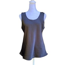 Vintage 1990s Satin Scoop Black Neck Tank Top Cami Blouse Small Luxe Minimalist