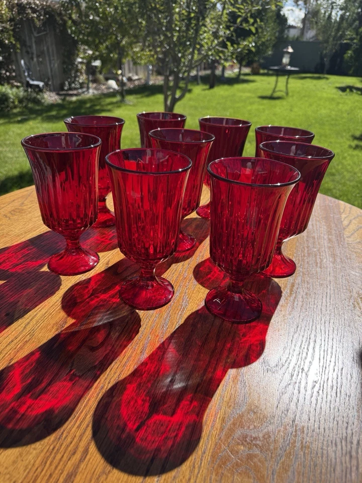 9 Magnificent Large Ruby Red Vintage Glass Goblets 1950s - Image 2 of 4