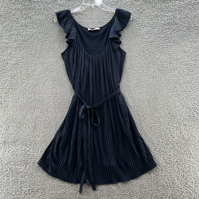 Stella McCartney Dress Women 6 Blue Lightweight Pleat Tie Waist Ruffle Tank Mini