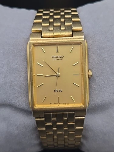 Vintage Seiko SX Tank Quartz Watch Unisex Gold Tone V701-5K40