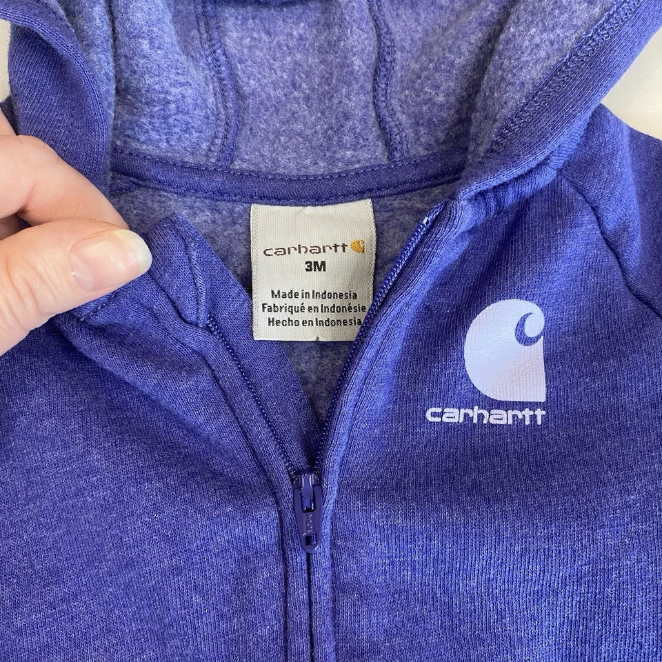Carhartt Niños Azul Manga Larga Vellón Cremallera Frontal Con Capucha Conjunto Mono Bebé 3M Foto 4 de 4