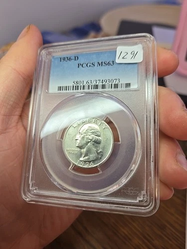 1936 D WASHINGTON QUARTER PCGS MS 63 GREAT LOOKING TOUGH  KEY DATE OF THE SERIES