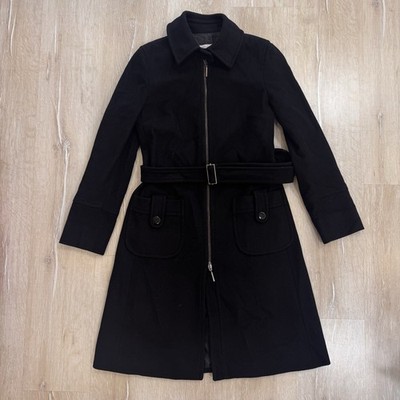 MAX&Co Damen Wollmantel Gr. 40 Schwarz Langmantel mit Gürtel Reißverschluss