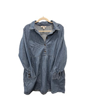 NINE WEST Jeans Denim Shirt Dress Women XL Chambray Blue Long Sleeve Mini Pocket