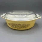 Vintage Pyrex Promotional Pattern GOLDEN ROSETTE Oval Casserole 1 ½ qt. EUC MCM