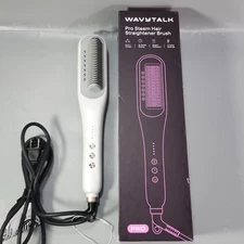Wavy Talk Pro B390 Steam Hair Straightener Brush with Glove 4 Temp 3-in-1 White