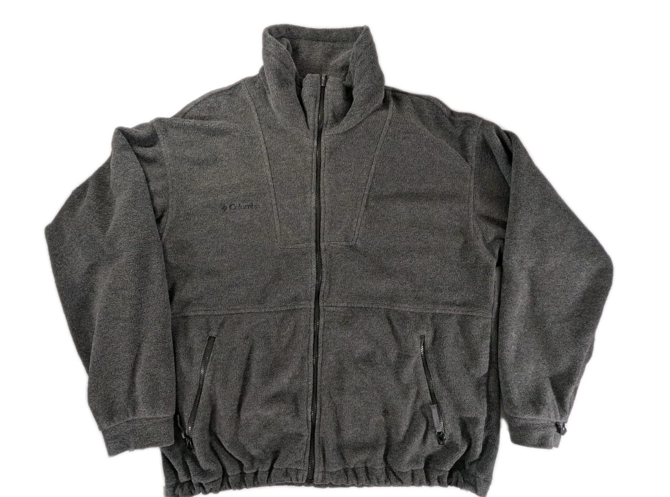 Columbia Jacket Mens Large Gray Fleece Full Zip Pockets Cinch Hem Cord Outdoors