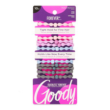 Ouchless Forever Fine Hair Elastics, 10 Ct, Assorted Colors, Damage-Free Bands,