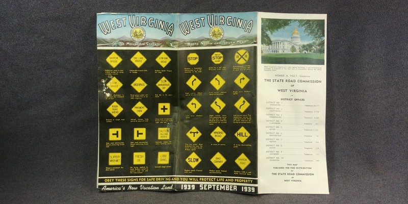 1939 September West Virginia Road Map Traffic Safety Sign Picture Team Pic M63
