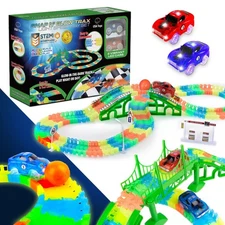 USA Toyz Glow Trax Glow in The Dark Race Tracks for Kids- Speedway Race Car T...