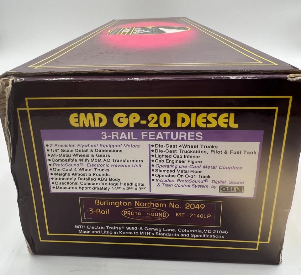MTH Burlington Northern #2049 EMD GP-20 Diesel Engine Protosound 1 MT-2140LP - Image 4 of 4