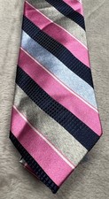 Pronto Uomo Tie Men 58x3 Pink Gray Navy Blue Striped Silk Blend Necktie NWT