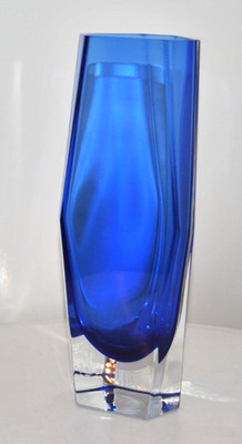 Åseda Kobaltblaue Glasvase - Vintage Sommerso Kunstglas Blockvase - Atemberaubend GC